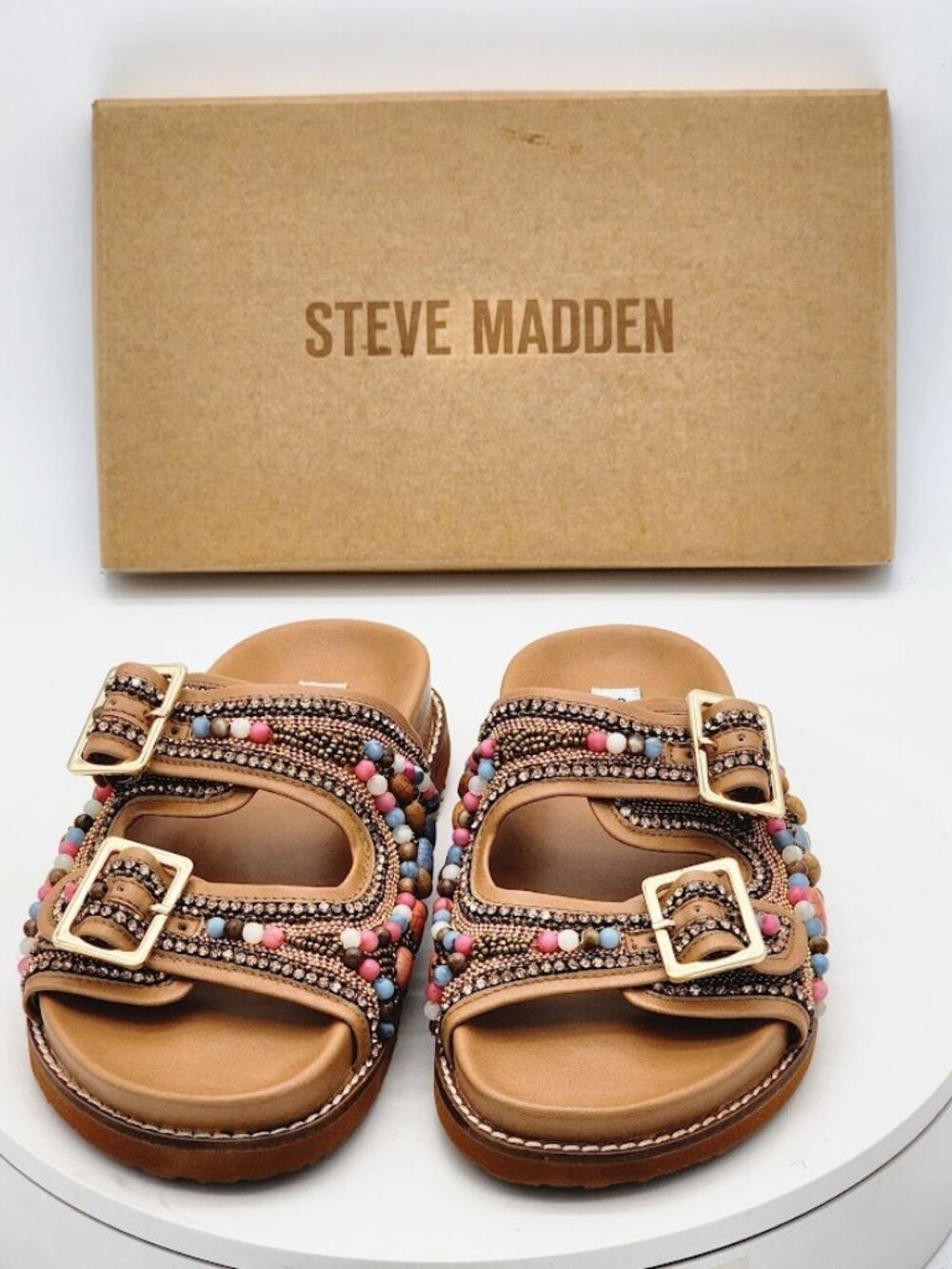 Steve Madden Cabo Multi Beaded Embellished Sandals Women’s Size 8 Slides - Picture 9 of 14